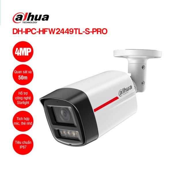 Camera Dahua IPC HFW2449TL-S-PRO Wiz Color 4.0Mpx - Cái