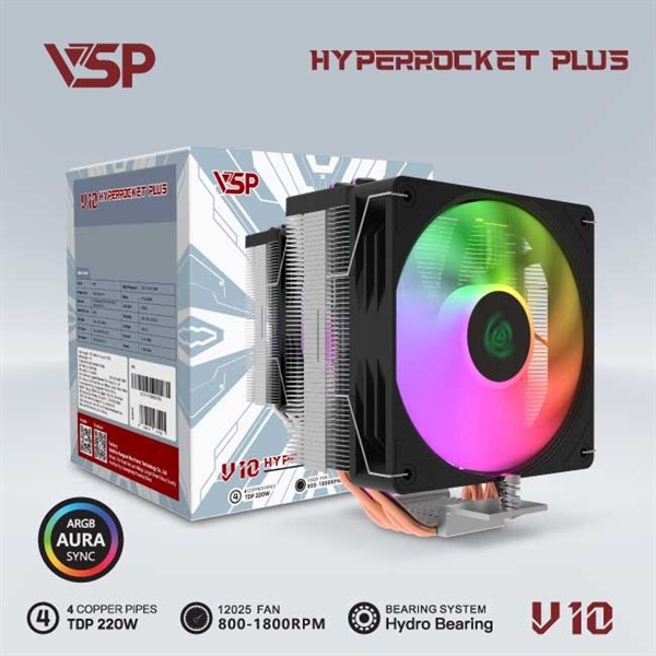 Tản nhiệt CPU VSP V10 Hyper Rocket Plus (Black) - Cái