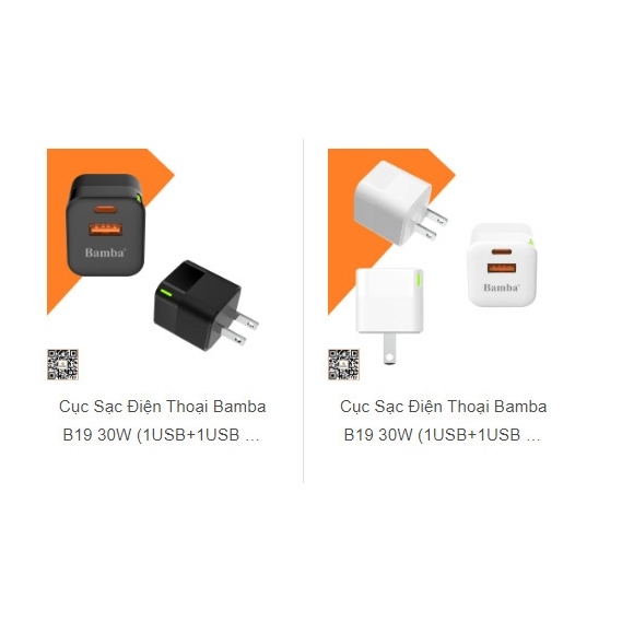 Sạc nhanh Bamba B19 30W (1USB+1USB C) (Màu trắng) - Cái
