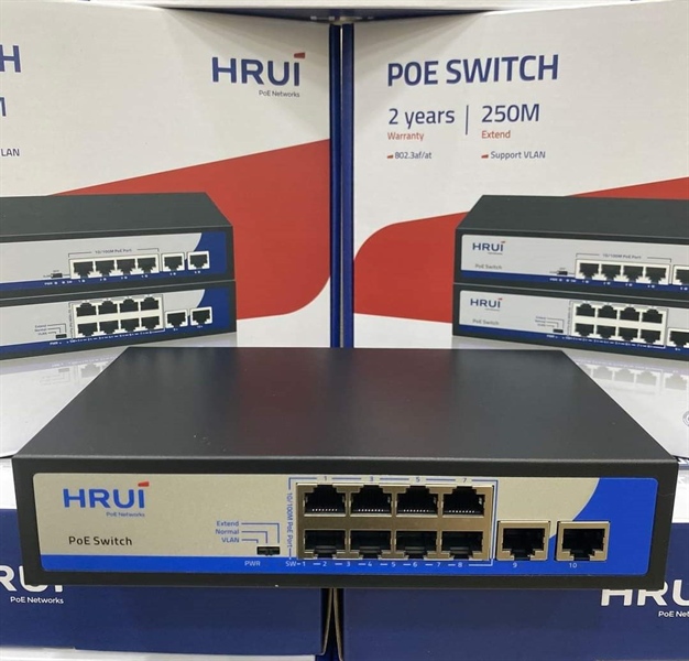Switch PoE HRUI 8 ports + 2 uplinks HR902-AF-82N - Cái