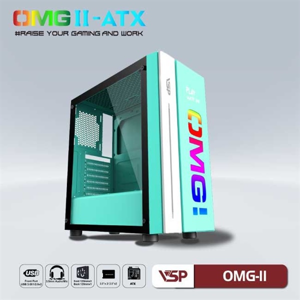 Case Gaming VSP OMG-II ATX (Màu xanh) - Cái