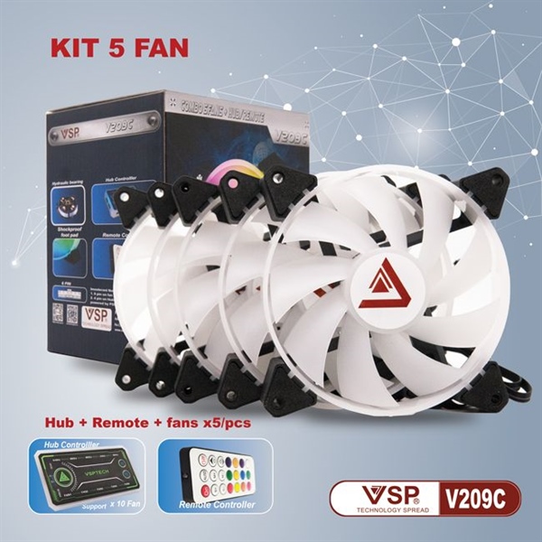 Bộ Kit 5 fan case VSP V209C Led ARGB (1 Hub/ 1 Remote/ 5C Fan) - Bộ