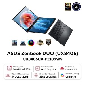 Laptop ASUS ZenBook DUO 2025 Core Ultra 9 285H/32GB/1TB/120Hz/Touch/OfficeHS24+365/Win11 UX8406CA-PZ109WS - Cái