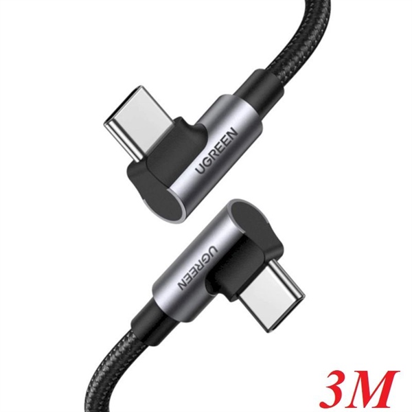Cáp dữ liệu, sạc nhanh 100W USB 2.0 Type-C to Type-C bẻ góc 2 đầu 90 độ L dài 3M Ugreen 10357 cao cấp - Sợi