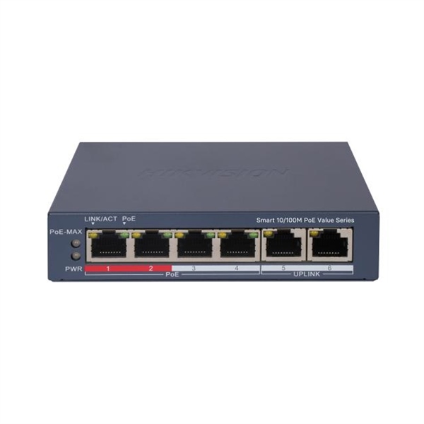Switch PoE Hikvision DS-3E1106P-EI/M 4 ports + 2 uplink 100Mbps - Cái Switch PoE Hikvision DS-3E1106P-EI/M 4 ports + 2 uplink 100Mbps - Cái