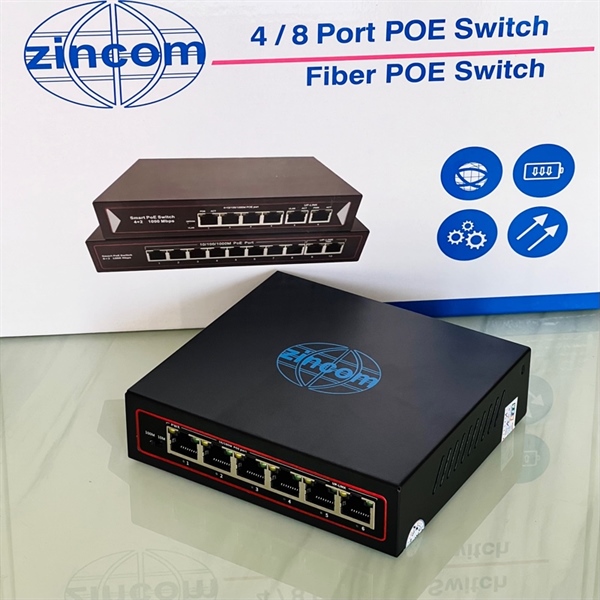 Switch PoE Zincom 4 port + 2 uplink 100M ZC-4GPOE-2GE - Cái