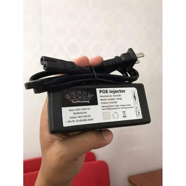 Nguồn PoE injector Sucom 48V 0.6A 100Mbps (chạy được dây 4 lõi 1236) - Cái