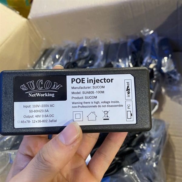 Nguồn PoE injector Sucom 48V 0.6A 100Mbps (chạy được dây 4 lõi 1236) - Cái Nguồn PoE injector Sucom 48V 0.6A 100Mbps (chạy được dây 4 lõi 1236) - Cái