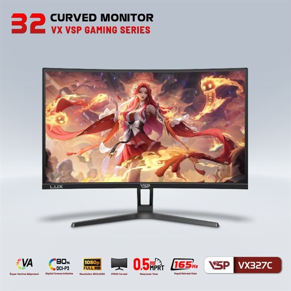 Màn hình cong Gaming VSP VX327C 32inch FullHD 165Hz VA - Màu đen - Cái