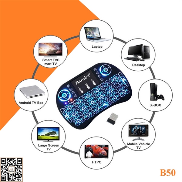 Bàn phím không dây mini Bamba B50 (Có Led dùng cho Android TV Box, Smart TV, Laptop) - Cái Bàn phím không dây mini Bamba B50 (Có Led dùng cho Android TV Box, Smart TV, Laptop) - Cái