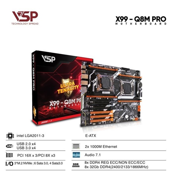 Mainboard VSP X99-Q8M Pro Dual Xeon - Cái