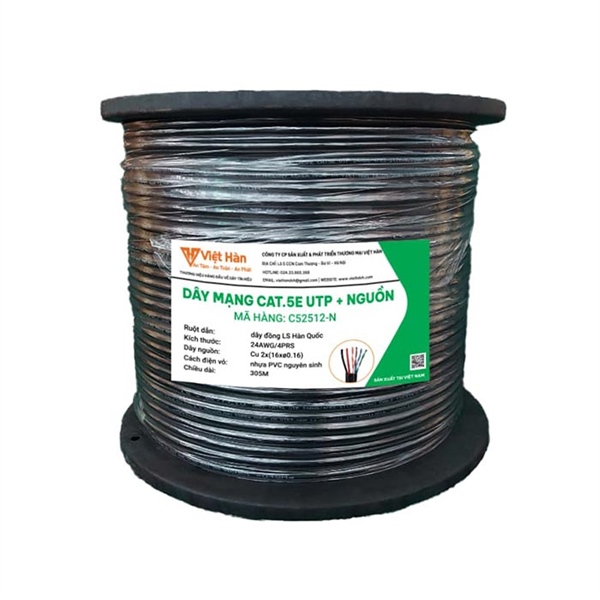 Cáp mạng Việt Hàn LS CAT5E UTP + Fe (7x0.33mm CU, PE, Fe) - Cuộn
