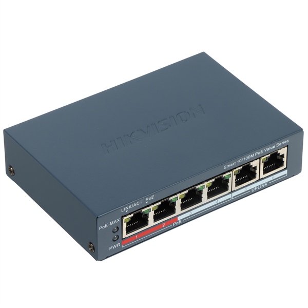 Switch PoE Hikvision DS-3E1106P-EI/M 4 ports + 2 uplink 100Mbps - Cái