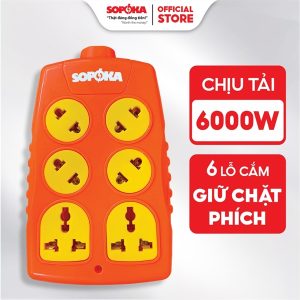 Ổ cắm diện Sopoka 6000W 6 lỗ chéo không dây 30A 6S-6000W+C
