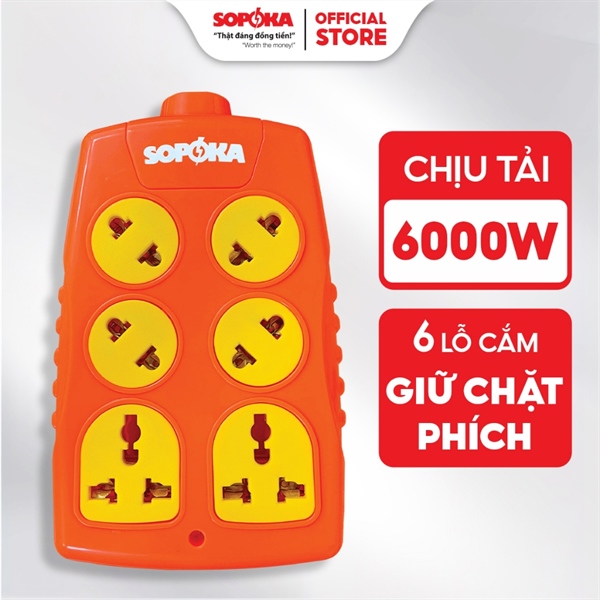 Ổ cắm diện Sopoka 6000W 6 lỗ chéo không dây 30A 6S-6000W+C