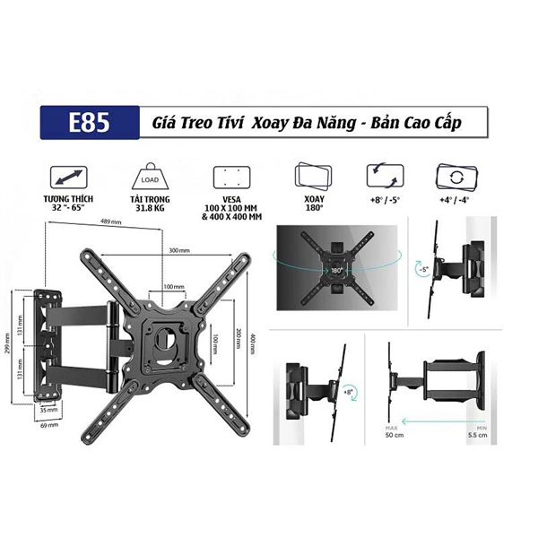 Giá treo tivi xoay đa năng Ergotek E86 (20-65 inch) Giá treo tivi xoay đa năng Ergotek E86 (20-65 inch)